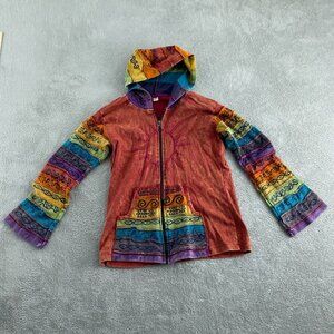 Multicolor Bohemian Hoodie Womens L/XL  Embroidery & Zip Closure 3689
